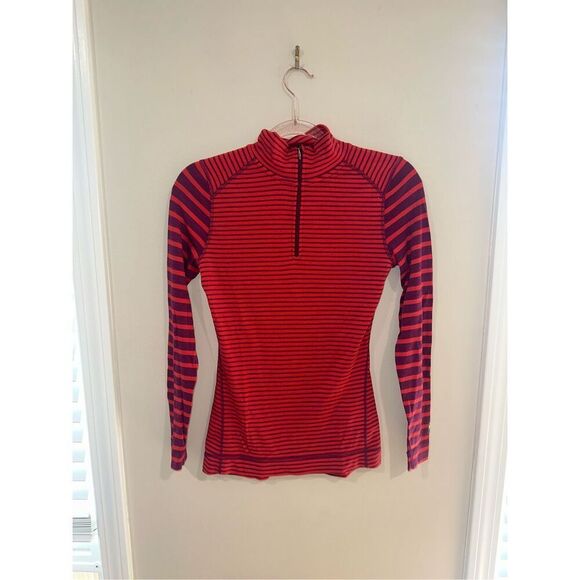 Smartwool Women's Persian Red Mid Weight Pattern Stripe Long Sleeve 1/4 Zip S - Picture 1 of 5